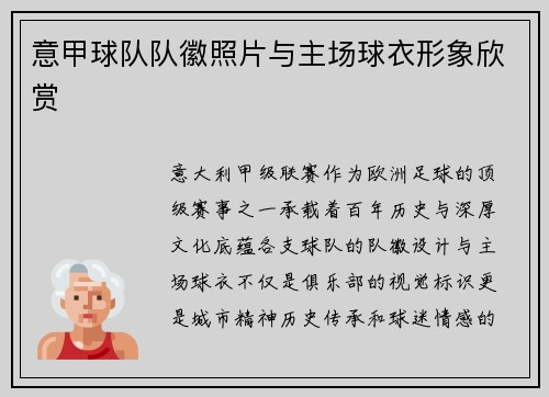 意甲球队队徽照片与主场球衣形象欣赏