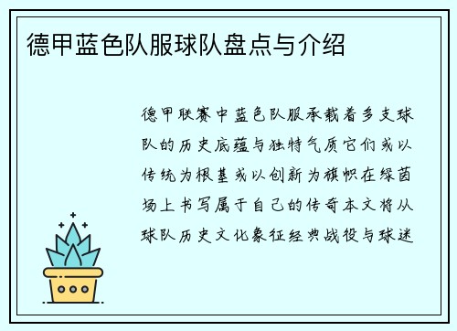 德甲蓝色队服球队盘点与介绍